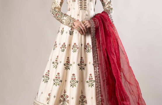 3 Piece Embroidered Cotton Satin Suit