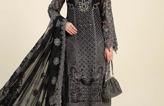 3 Piece Embroidered Chiffon Suit- Maria.B
